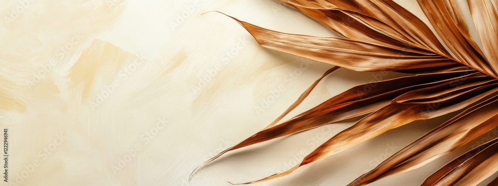 Aufkleber Dried coconut palm leaf on a soft background with empty space for text in a natural and minimalist style image design