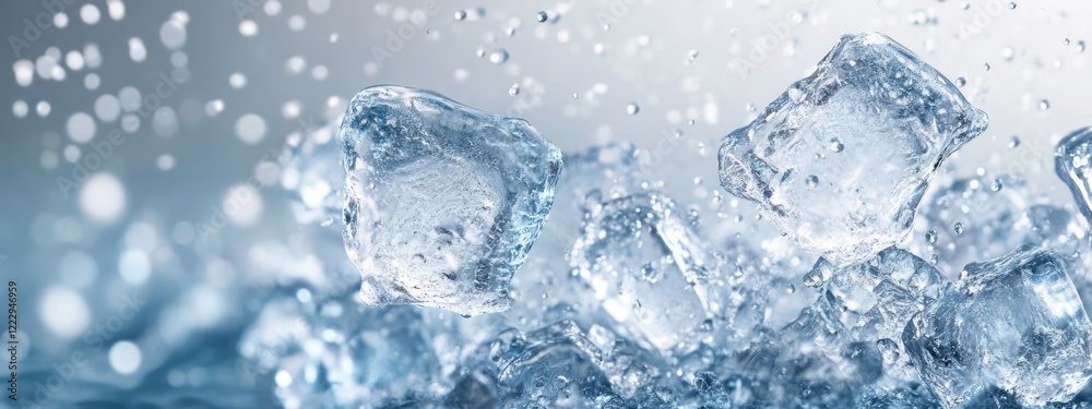 Aufkleber Dynamic Ice Splash with Water Droplets and Clear Space for Text Overlay