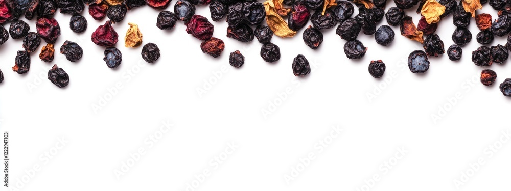 Aufkleber dried blueberries and wild berries on white background with space for text or design elements