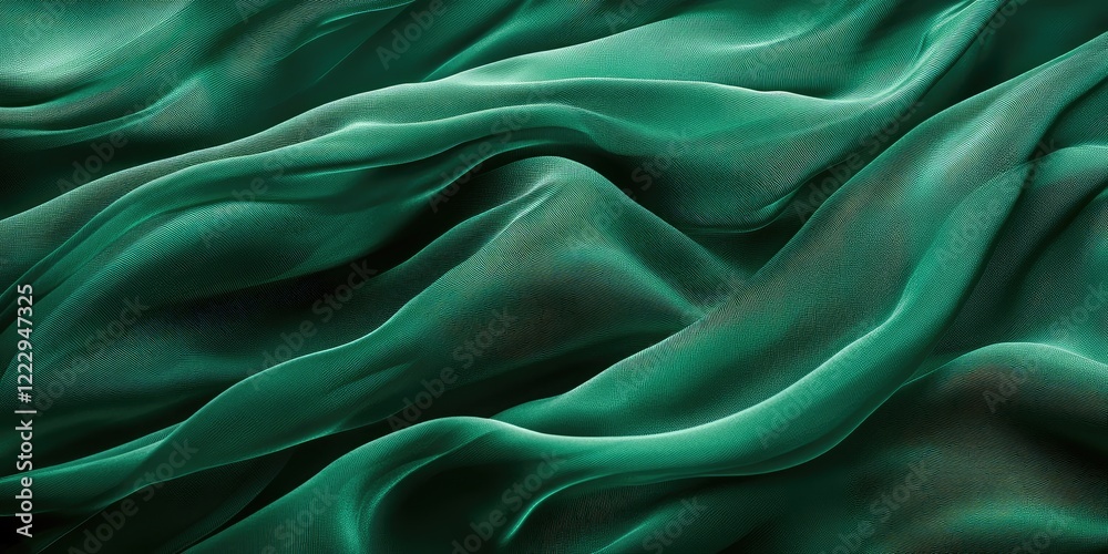 Aufkleber Elegant flowing green fabric with a nature-inspired design and ample blank space for customizable text and branding solutions