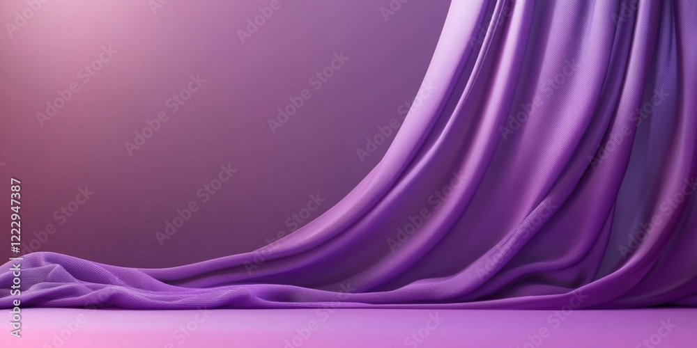 Aufkleber Luxurious purple silk fabric elegantly draped with smooth texture and ample empty space for customizable text or branding.