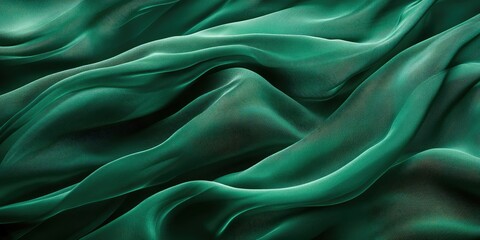Fototapeta premium Elegant flowing green fabric with a nature-inspired design and ample blank space for customizable text and branding solutions
