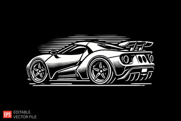 Naklejka premium Sport Car Black and white silhouette Illustration vector design