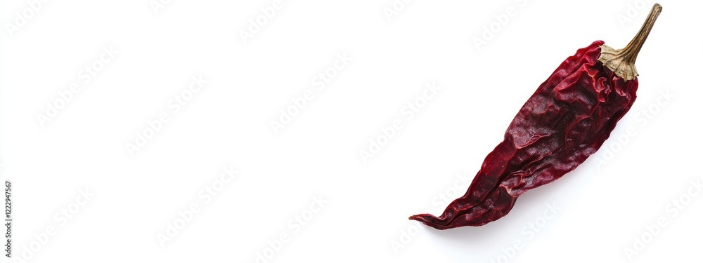 Poster dried red chili pepper isolated on white background with space for text and culinary use