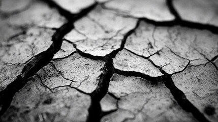 Fototapeta premium Dry Cracked Earth Texture Black White Photography Nature Detail soil arid land rough image ground 