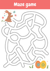 Maze game for kids. Easter worksheet for kids. Logical games for preschool, kindergarten learning, homeschooling. Easter Educational game and activity for preschool, kindergarten with bunny, eggs