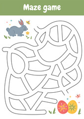 Printable Easter worksheets, activities for children. Logical games for preschool, kindergarten learning, homeschooling. Maze game for kids.