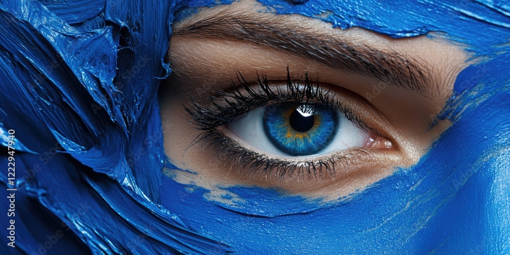 Aufkleber elegant blue paint accentuates captivating eyes with ample space for text in a striking artistic com