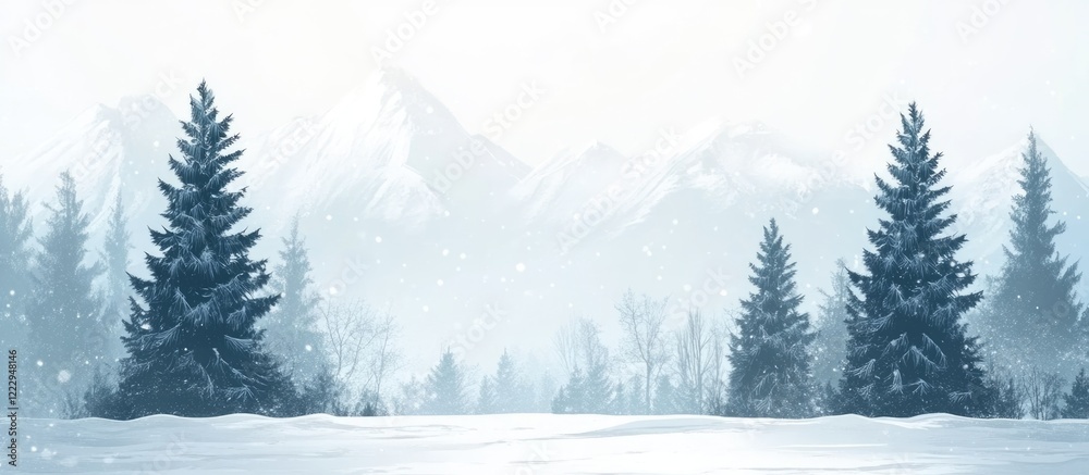 Leinwandbilder spruce trees in snowy mountains with serene winter landscape and ample copy space for text in a peac