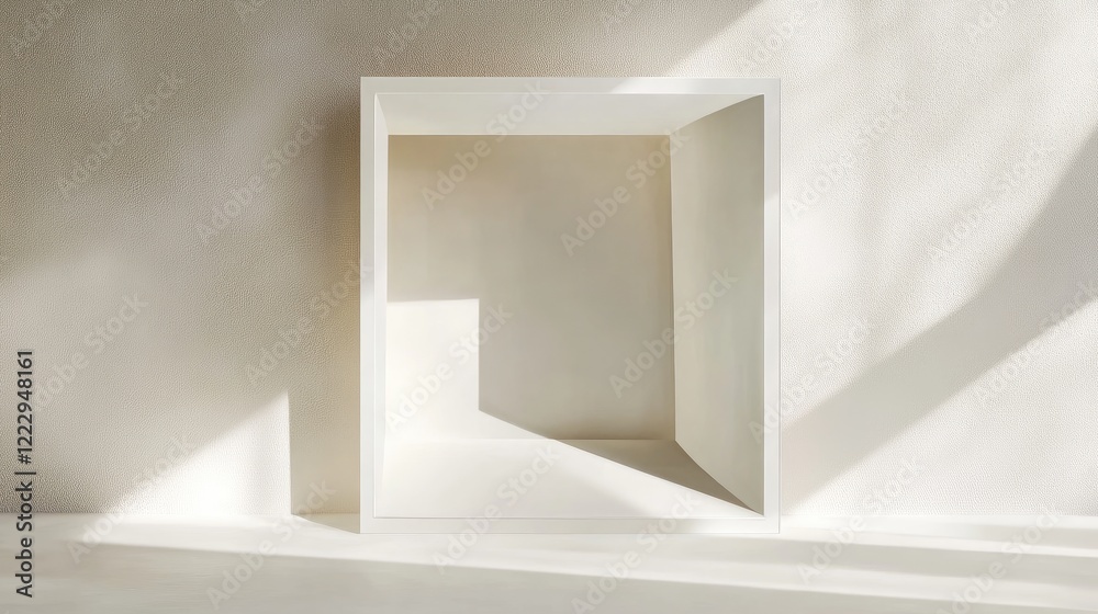 Poster Minimalist white frame for artwork in a modern interior showcasing simple geometric shapes and subtle natural light.