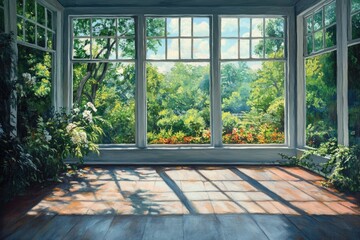 Fototapeta premium Sunlit Room with Tree View