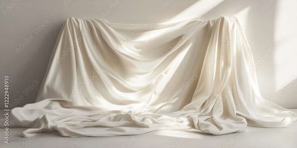 Poster Elegant Draped White Fabric with Rich Texture and Depth on Plain Surface Ideal for Background or Copy Space in Interior Design or Fashion
