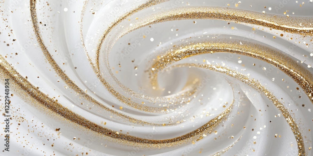 Poster elegant swirling gold glitter background with space for text in a soft white layout