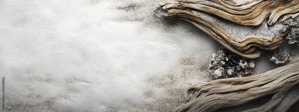 Fototapete Driftwood with salt residue on a textured surface featuring ample copy space for elegant text and design elements