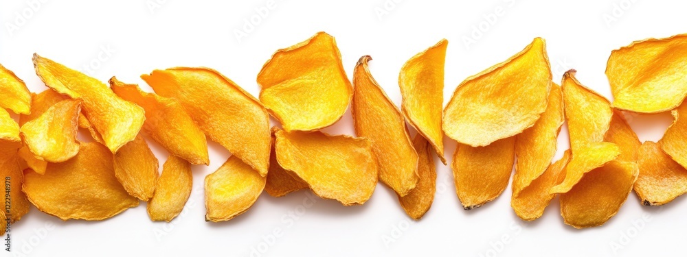 Aufkleber dried yellow mango slices arranged on white background perfect for commercial use and product advert
