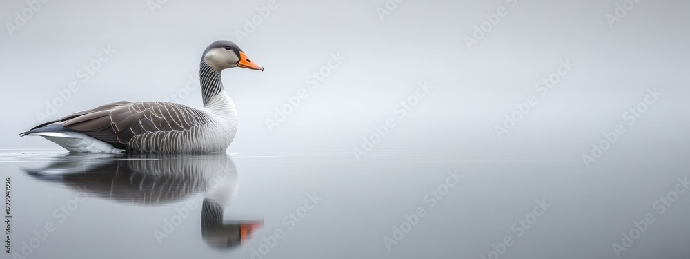 Aufkleber serene grey goose gliding on calm lake water with tranquil reflection and space for text overlay