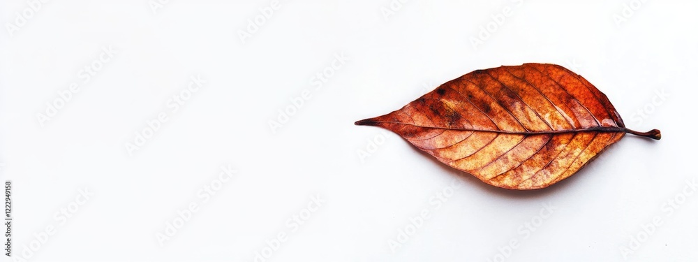 Poster dried fallen leaf on white background ideal for text placement and natural theme projects