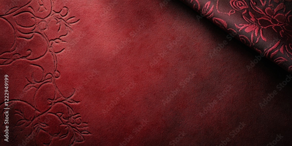 Leinwandbilder Elegant dark red textured background with subtle shadows and intricate floral patterns perfect for adding custom text or designs.