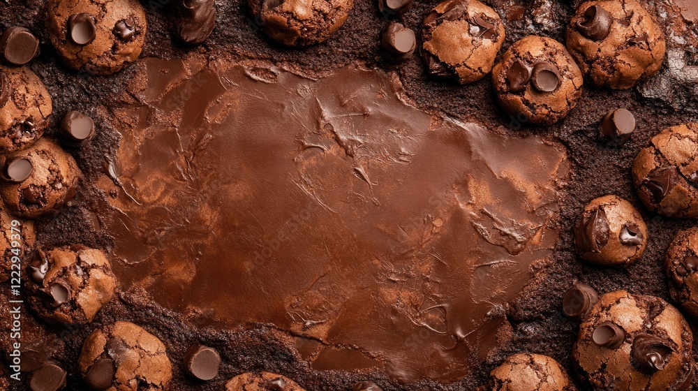 Poster Chocolate Cookie Cake Close-up with Empty Space for Text Ideal for Dessert Promotions and Bakery Advertisements