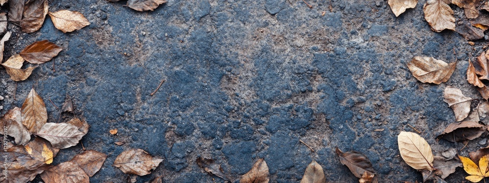 Poster Dried Autumn Leaves on a Pathway with Blank Space for Text or Copy in a Nature Setting