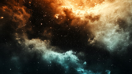 stunning cosmic background featuring vibrant orange and blue clouds, filled with countless stars, creating sense of wonder and exploration