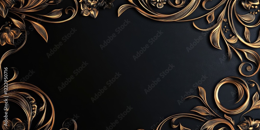 Fototapete Elegant Floral Frame Design with Intricate Patterns for Text Placement and Decorative Elements on Dark Background