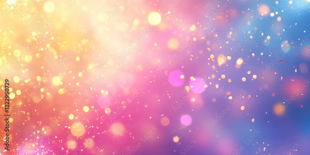 Fototapete Elegant colorful festive background featuring golden confetti and soft bokeh effects with space for text and creative designs.