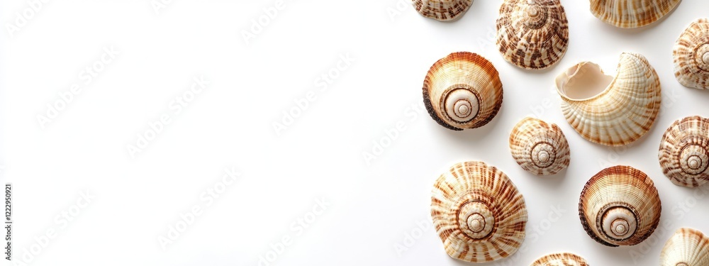 Poster Dried Nautilus Shells on White Background with Ample Copy Space for Text or Design Elements