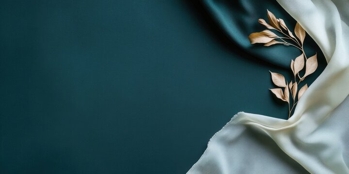 Elegant gala invitation mockup with silk fabric and decorative leaves for customizable text and design elements. - Powered by Adobe