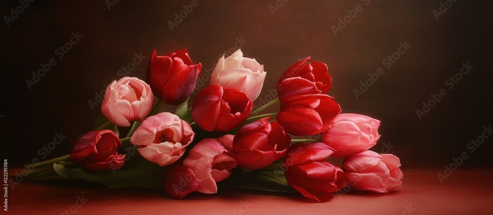 Aufkleber vibrant bouquet of red and pink tulips in a serene arrangement with ample copyspace highlighting nat