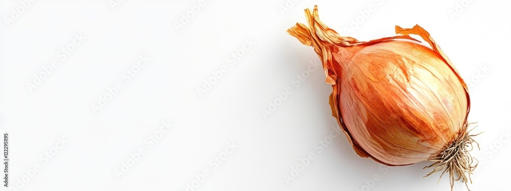 Poster dried yellow onion bulb isolated on white background with ample copy space for culinary or agricultu