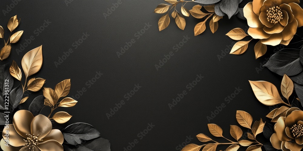 Poster elegant floral border design featuring gold foil accents on a dark background ideal for modern event