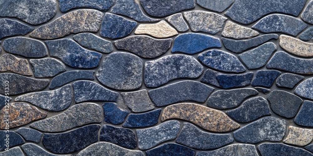 Fototapete Elegant wave pattern of dark blue stones on a textured wall with ample empty space for customizable text or branding elements
