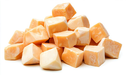 A pile of golden-orange sweet potato cubes ready for preparation.