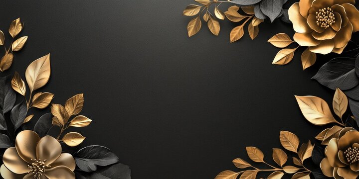 Elegant floral border design featuring gold foil accents on a dark background ideal for modern event flyers with space for text. - Powered by Adobe