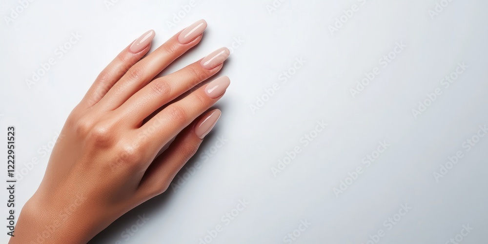 Aufkleber Elegant hand with manicured nails resting on a light background with ample space for text or branding elements