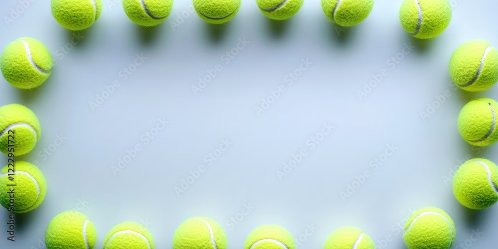 Aufkleber Decorative frame composed of vibrant green tennis balls forming a border with empty space ideal for placing text or additional design elements.