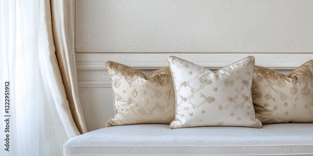 Aufkleber elegant minimalistic room featuring decorative cushions and ample copy space perfect for text placem