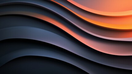 Fototapeta premium A vibrant, layered design featuring smooth, flowing curves in shades of black, gray, and orange, creating a dynamic visual effect.