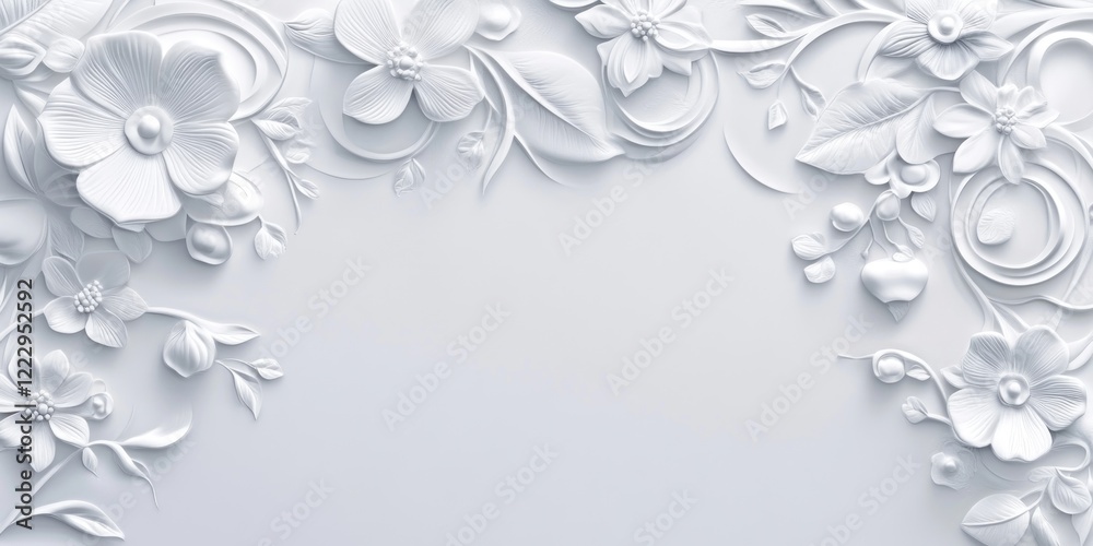 Aufkleber Elegant Embossed White Floral Background with Blank Space for Text and Design Elements