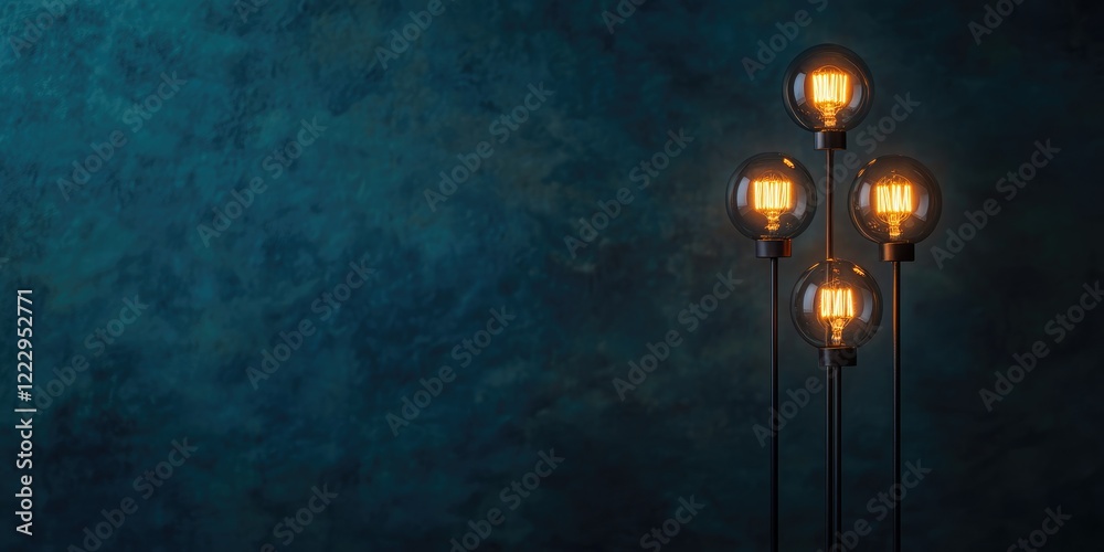 Aufkleber Elegant glowing floor lamps illuminating dark textured backdrop with ample empty space for custom text or branding applications