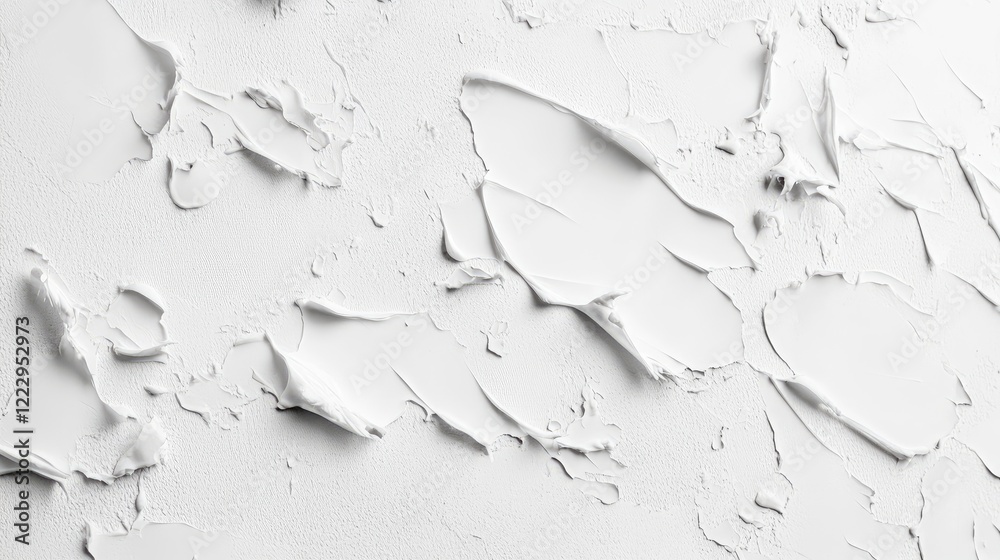Aufkleber Close up of white cement wall with textured peeling paint creating a vintage surface background and ample empty space for text or graphics