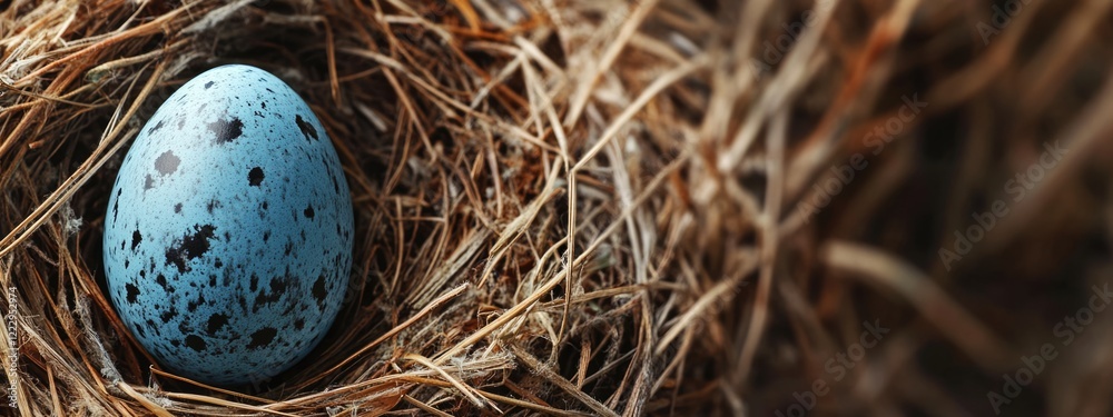 Aufkleber easter themed background showcasing a blue quail egg nestled in a natural nest with ample space for 
