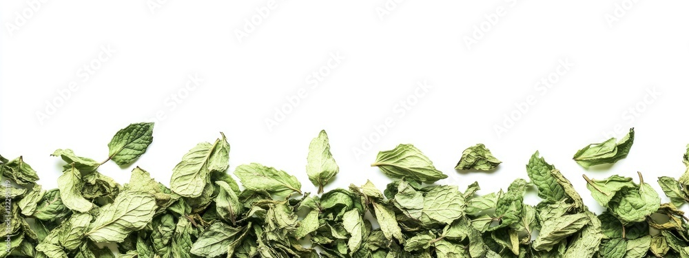 Poster Dried Mint Leaves Isolated on White Background with Space for Text and Design Elements