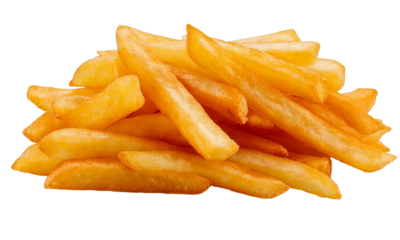 PNG, isolated, transparent, white background, crispy, golden, french fries, fast food, snack, fried, potato, side dish, savory, restaurant, casual, hot, crispy texture, potato strips, comfort food, fr