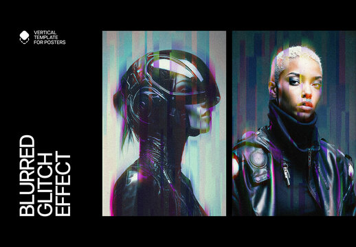 Blurred Glitch Poster Photo Effect Mockup