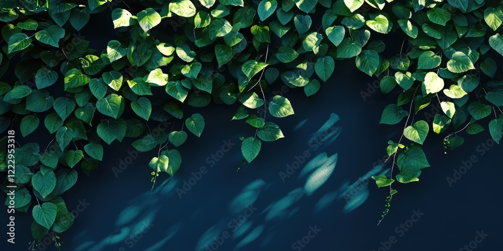 Aufkleber lush green foliage wall design with natural shadows and ample negative space for customizable text o