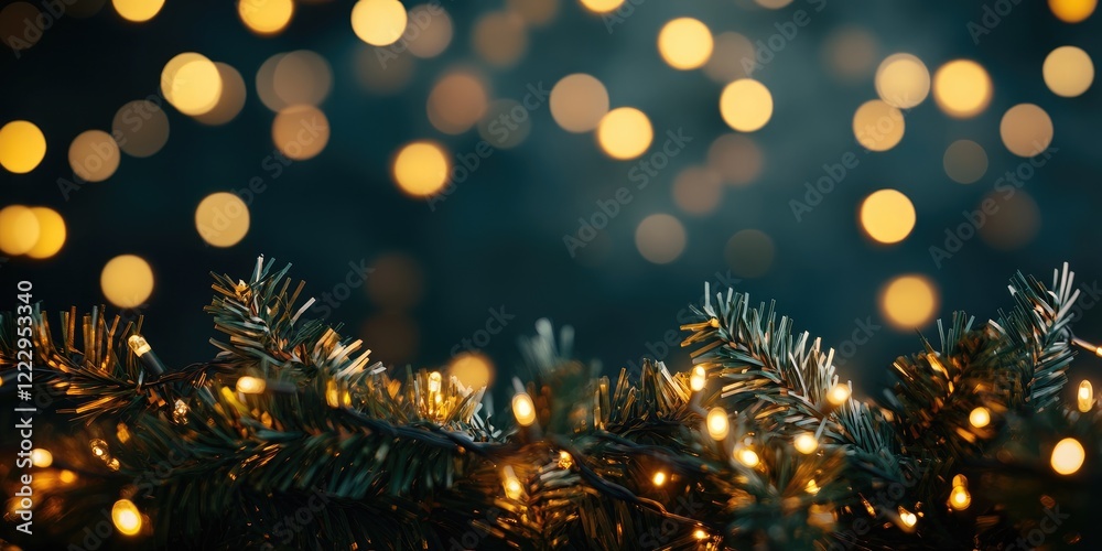 Aufkleber elegant festive background featuring golden bokeh lights and greenery creating a stylish space for y