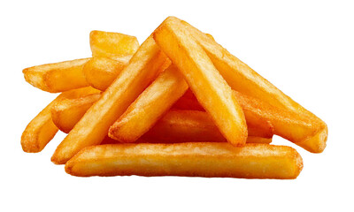 PNG, isolated, transparent, white background, crispy, golden, french fries, fast food, snack, fried, potato, side dish, savory, restaurant, casual, hot, crispy texture, potato strips, comfort food, fr