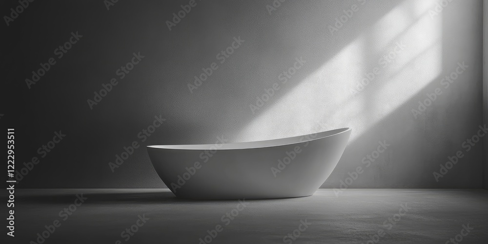 Poster elegant freestanding white bathtub in minimalist black and white setting with ample empty space for 